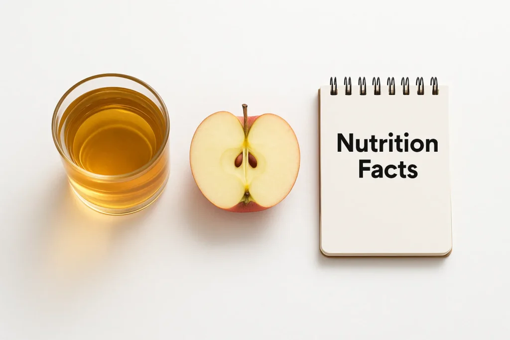 apple juice nutrition and benefits of apple juice explained with sliced apple and glass