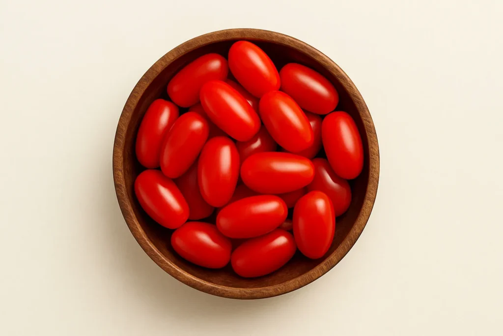 Fresh grape tomatoes in a rustic bowl