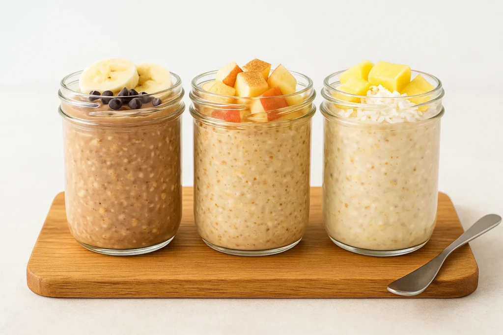 high protein overnight oats flavor variations with banana apple and pineapple