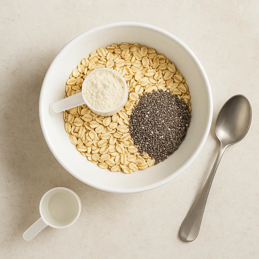 overnight oats with protein powder and chia seeds before soaking