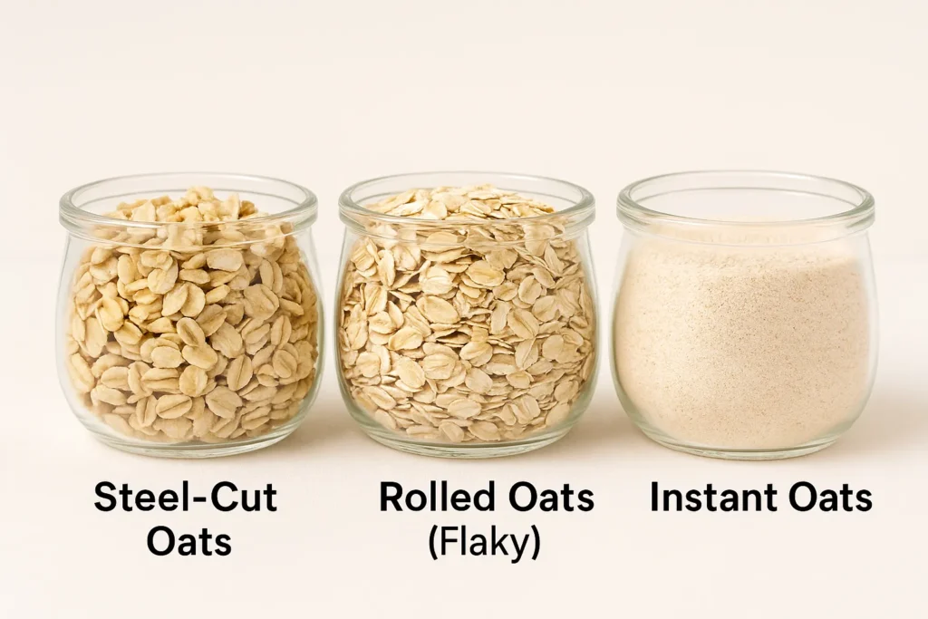 Comparison of Steel-Cut, Rolled, and Instant oats types.