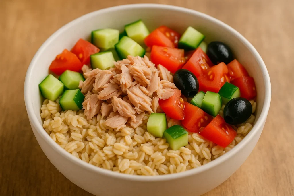 Quick oats dinner ideas cold bowl with tuna and vegetables