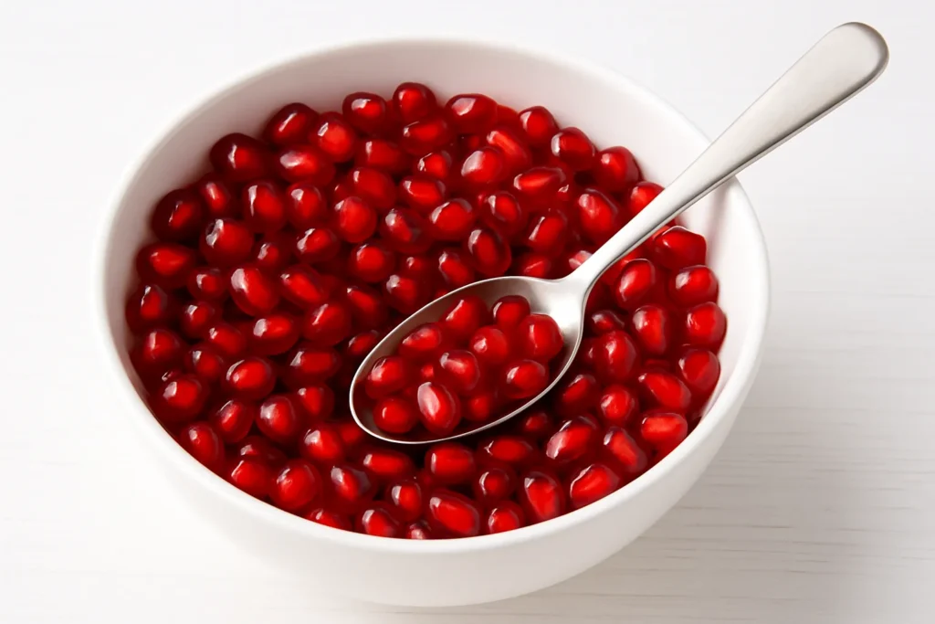 A bowl of fresh pomegranate arils, ready to eat.
