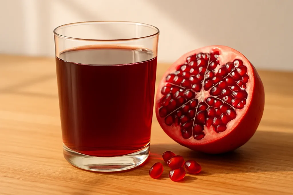 Healthy lifestyle concept illustrating pomegranate juice benefits for men and blood flow.