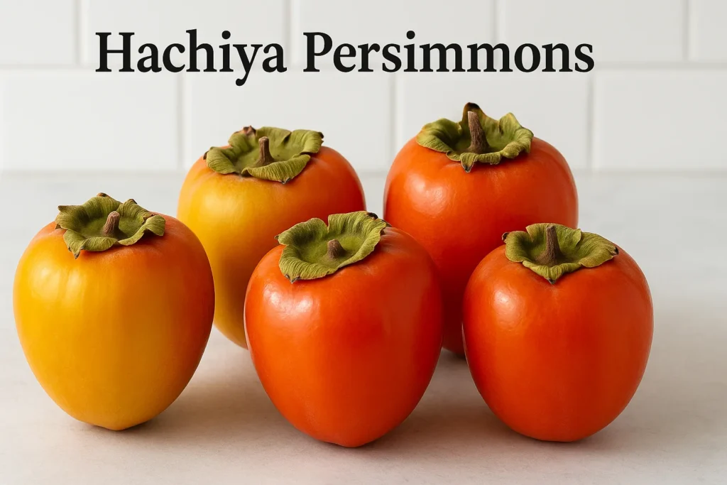 "A guide on persimmon stomach pain, showing the unripe Hachiya persimmons that are known to cause it."