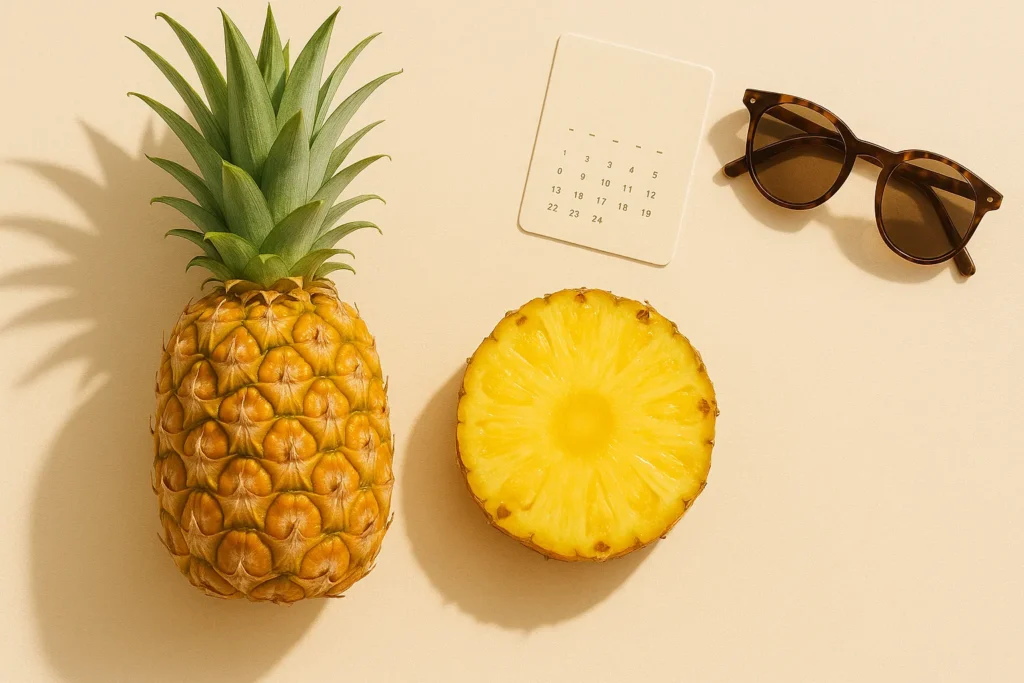 A ripe golden fruit representing the peak pineapple season.