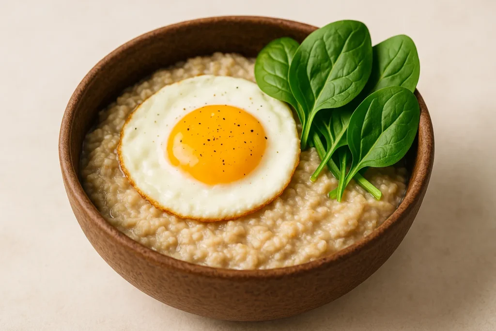 Savory oats with spinach and fried egg