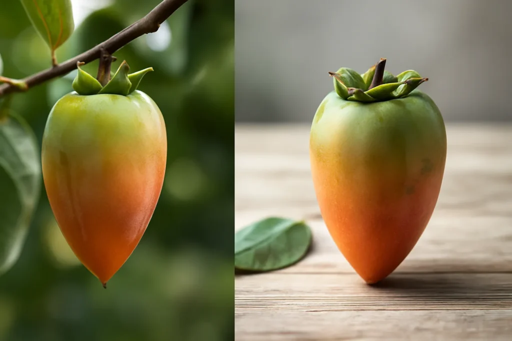 Unripe Hachiya persimmon which contains high tannins and may cause stomach pain or dry mouth.